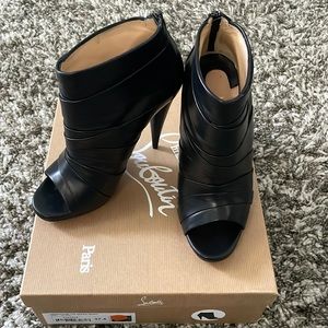 CHRISTIAN LOUBOUTIN Drapicone Pleated Leather Peep-toe Booties 37.5